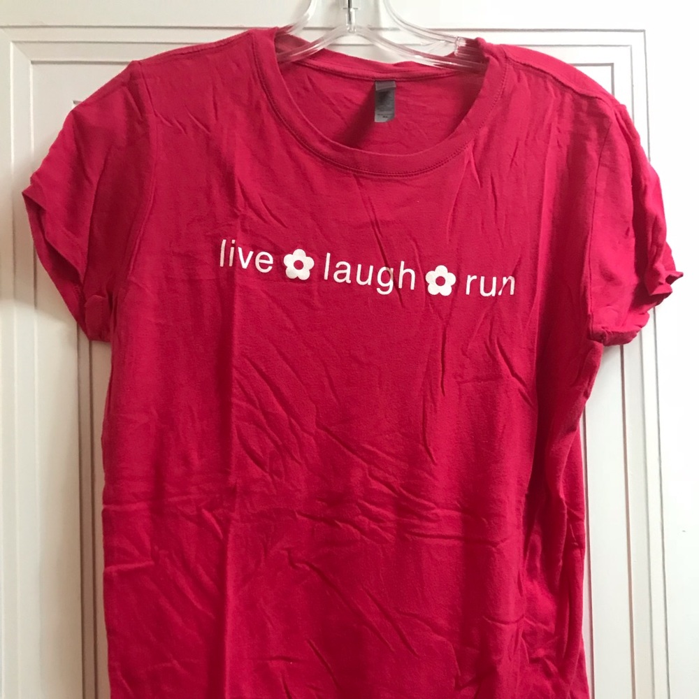 Ladies cotton t shirt. Live Laugh Run.